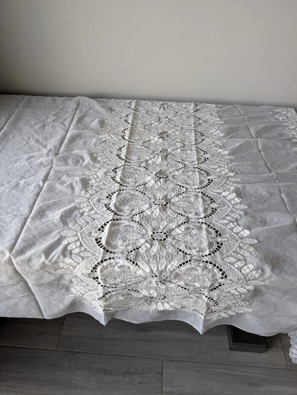 Cream Off White Boho Romantic Lace Mesh Sheer Panels Intricate Floral Pattern